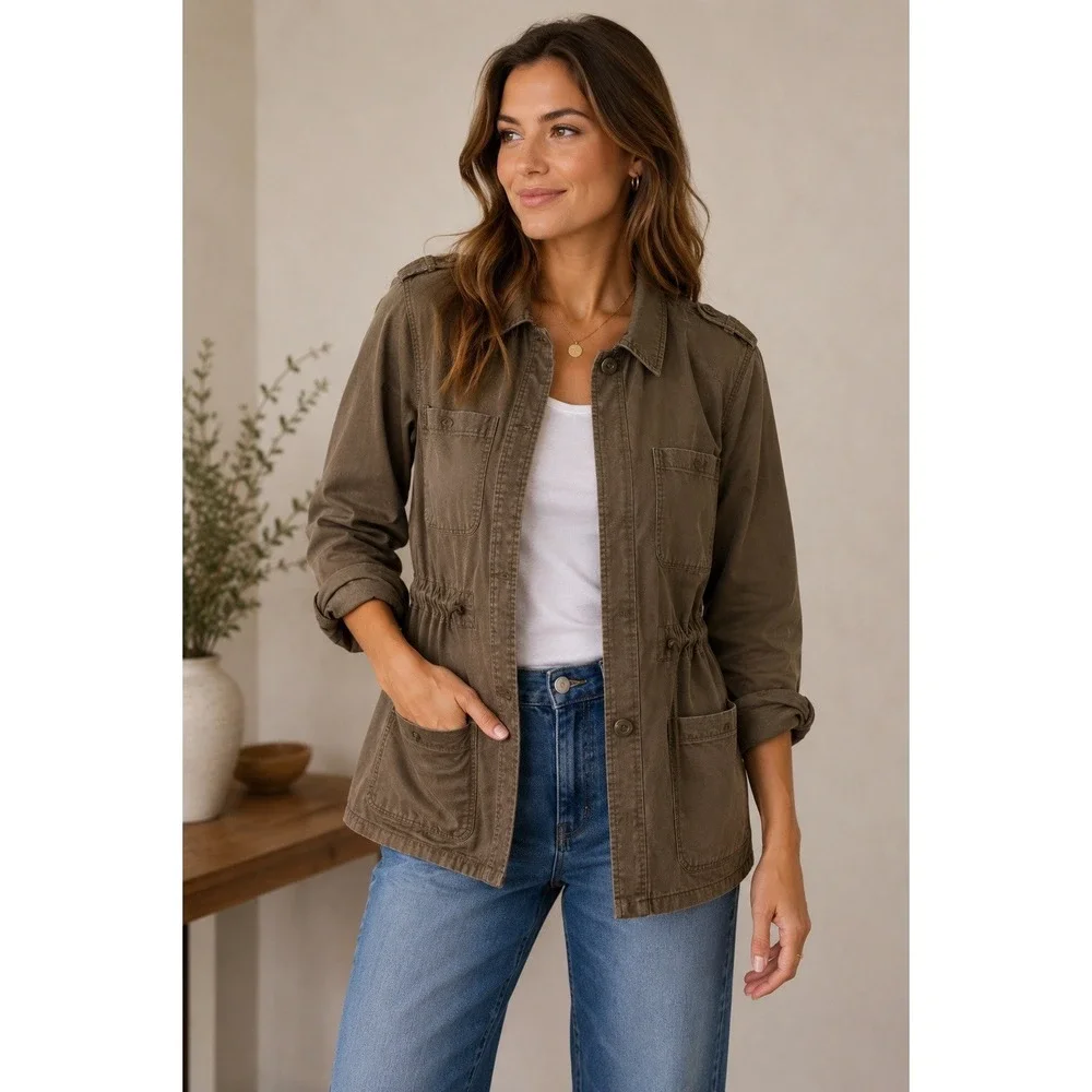Hinge Utility Jacket Cargo Style Adjustable Waist Sz Small Military Olive